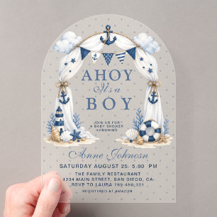 Invitations En Acrylique Bébé Vintage Phare Marin Ahoy C'est un Garçon