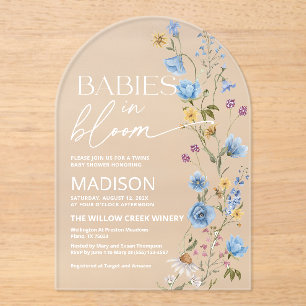Invitations En Acrylique Bébés en fleurs Fête de naissance de jumeaux