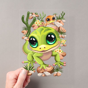 Invitations En Acrylique Bébés Geckos Mignons Personnages de Dessin Animé