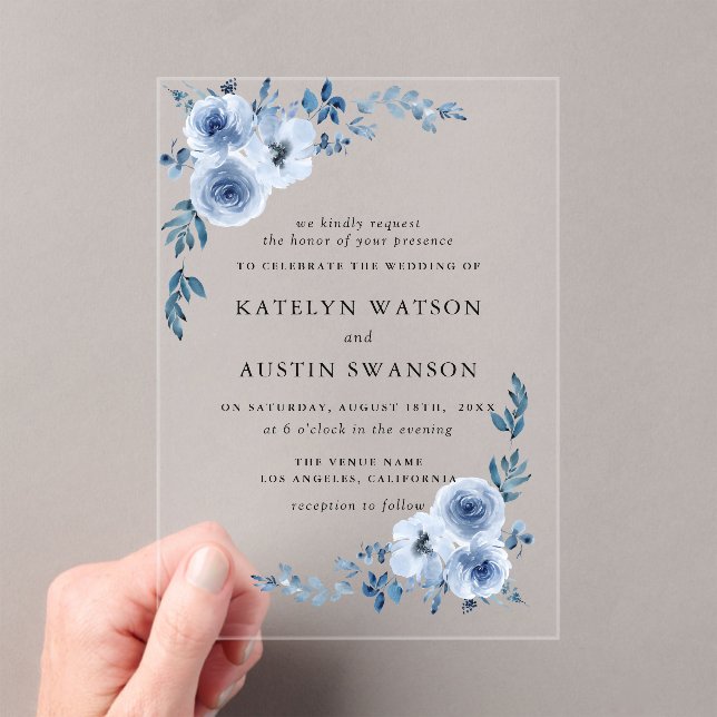 Invitations En Acrylique belle aquarelle bleu foncé mariage (In situ (ordinateur de poche))