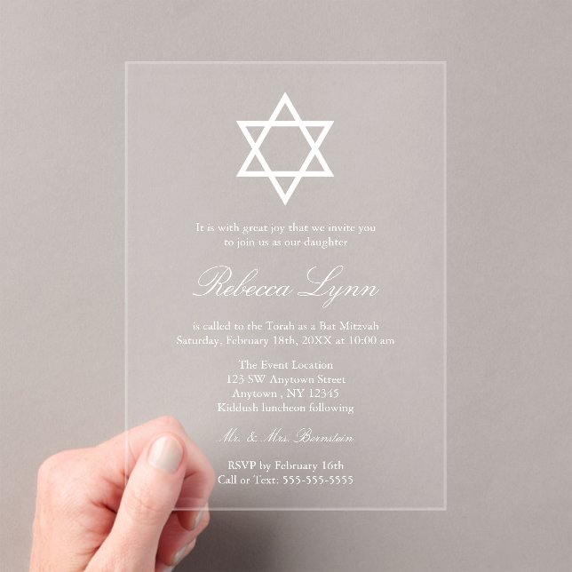 Invitations En Acrylique Belle Bar Mitzvah (In situ (ordinateur de poche))