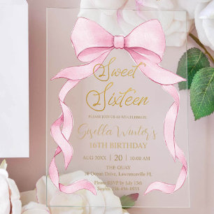 Invitations En Acrylique Belle Coquette Pink Ribbon Bows Sweet 16 Anniversa