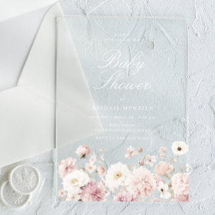 Invitations En Acrylique Belle Élégante Fête de Naissance Florale pour Bébé
