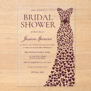 Invitations En Acrylique Belle robe Bourgogne Élégante Fête des mariées