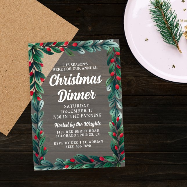 Invitations En Acrylique Belle verdure Berry Frame Dîner de Noël (Créateur téléchargé)