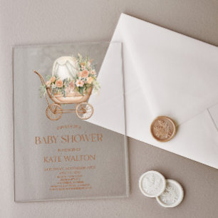 Invitations En Acrylique Berceau Bébé Vintage Fleurs Roses Baby Shower