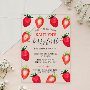 Invitations En Acrylique Berry aux fraises sucrées Premier 1er anniversaire