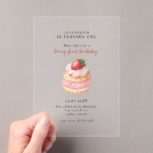 Invitations En Acrylique Berry doux rose premier anniversaire