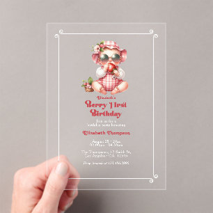 Invitations En Acrylique Berry Premier anniversaire Fraise 1er anniversaire