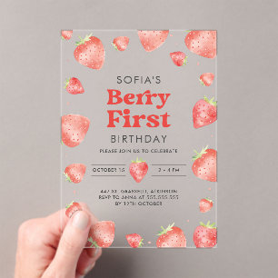 Invitations En Acrylique Berry Premier Motif de fraises 1er été Anniversair