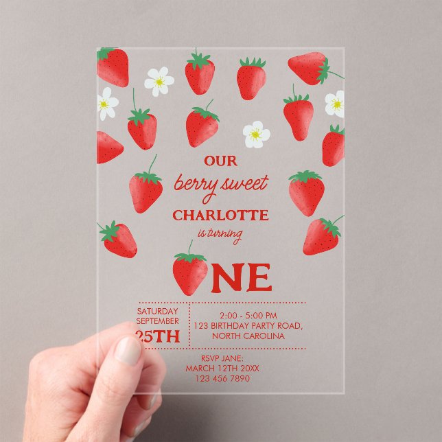 Invitations En Acrylique Berry Sweet 1er Anniversaire Fraise Turner One (In situ (ordinateur de poche))