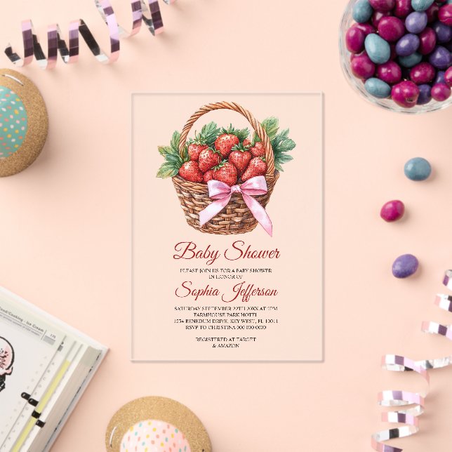 Invitations En Acrylique Berry Sweet Strawberry Baby Shower (Insitu (Célébration))