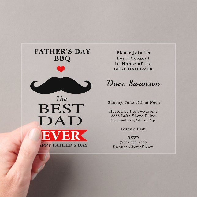 Invitations En Acrylique Best Dad Ever Fathers Day Mustache Luncheon BBQ (In situ (ordinateur de poche))