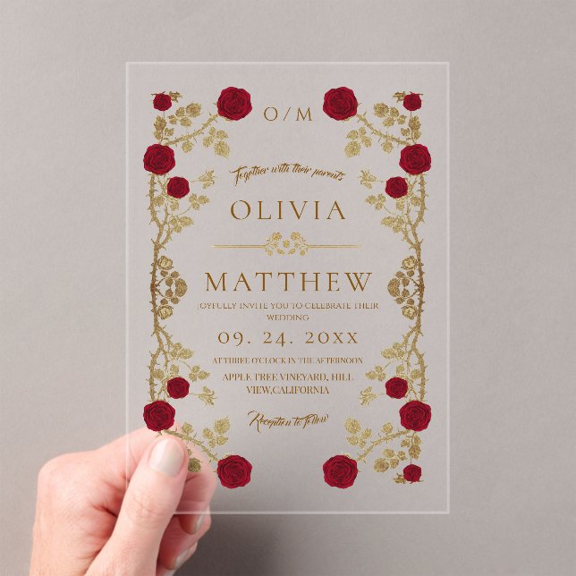 Invitations En Acrylique Bête et Rose de Beauté Mariage (In situ (ordinateur de poche))