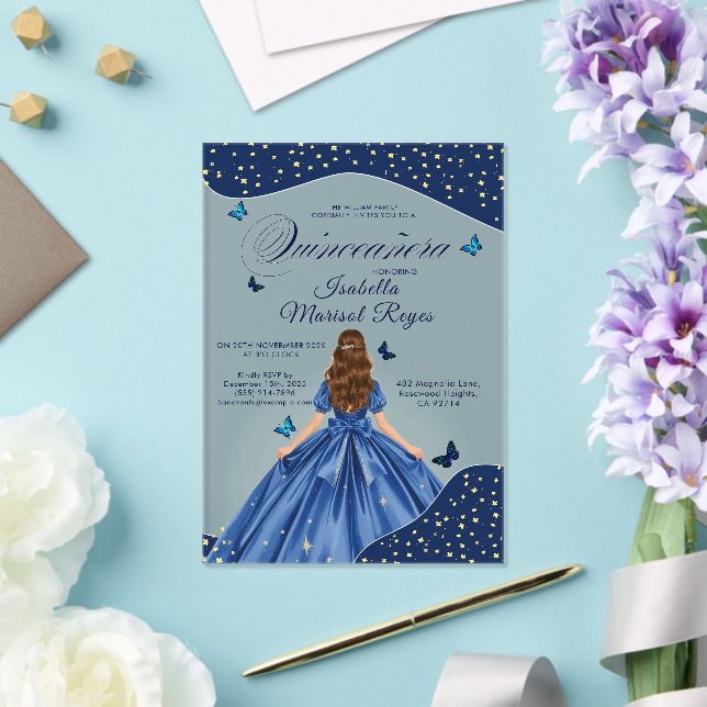 Invitations En Acrylique Beurre bleu Quinceañera Gown étoile (Insitu (Mariage))