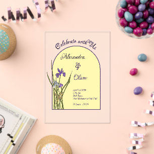 Invitations En Acrylique Beurre Jaune & Purple Iris Mariage d'aquarelle