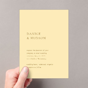 Invitations En Acrylique Beurre minimaliste jaune Mariage moderne