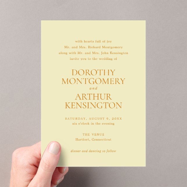 Invitations En Acrylique Beurre moderne Jaune Mariage élégant (In situ (ordinateur de poche))