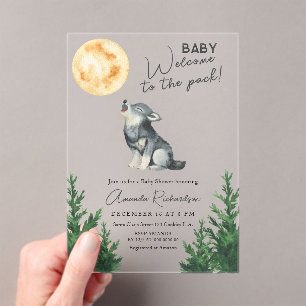 Invitations En Acrylique Bienvenue dans la meute ! Baby Shower Loup
