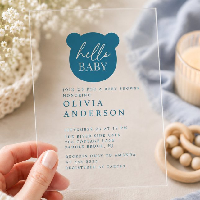 Invitations En Acrylique Bienvenue Ourson Fête de Bébé (Créateur téléchargé)