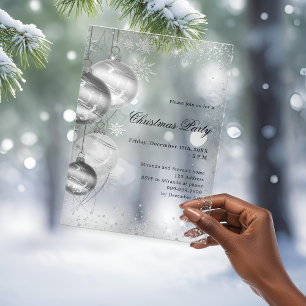 Invitations En Acrylique billes d'argent gelé fête de Noël