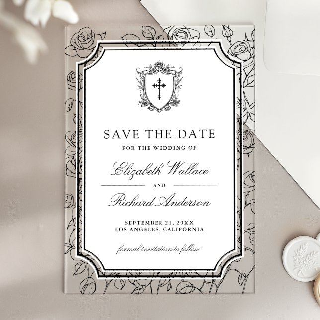 Invitations En Acrylique Black and White Catholic Wedding Save the Date (Créateur téléchargé)
