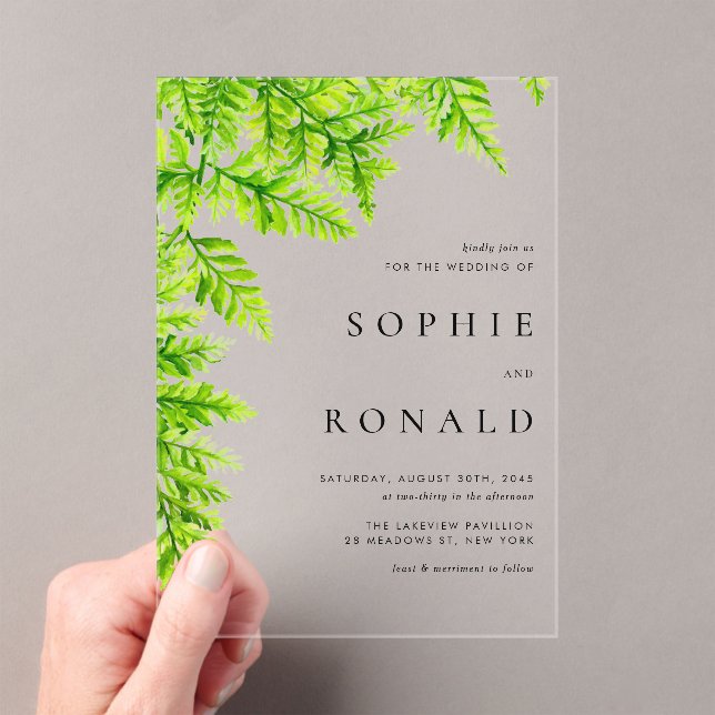 Invitations En Acrylique Black Boho Minimalist Foliage Wedding (In situ (ordinateur de poche))