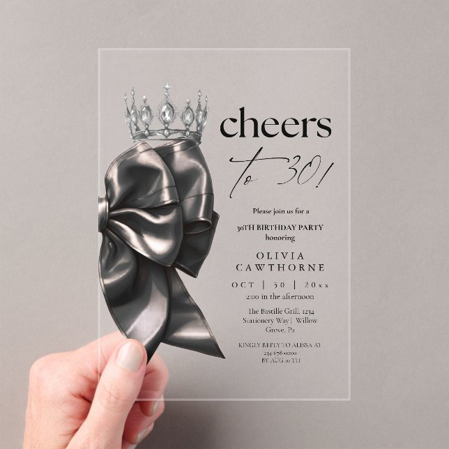 Invitations En Acrylique  Black Bow 30th Birthday Party (In situ (ordinateur de poche))