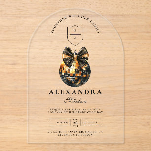 Invitations En Acrylique Black Bow Disco Ball Party