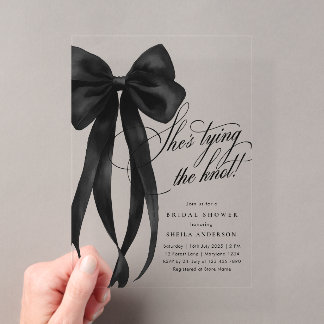 Invitations En Acrylique Black Bow She's Tying The Knot Baby Shower