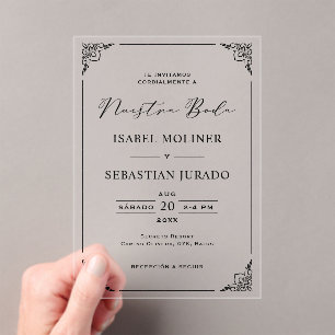 Invitations En Acrylique Black Frame Motif Nuestra Boda Mariage espagnol
