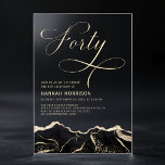 Invitations En Acrylique Black Gold Agate 40e Soixante Anniversaire fête<br><div class="desc">Une invitation audacieuse et sophistiquée de 40e anniversaire avec un design d'agate noir et or frappant. Cette invitation allie élégance moderne et luxe intemporel. Les teintes noires profondes, accentuées par des détails dorés éclatants, créent une esthétique raffinée et élégante, ce qui en fait le choix idéal pour une célébration inoubliable...</div>
