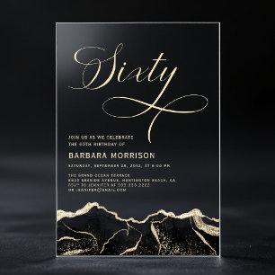 Invitations En Acrylique Black Gold Agate 60e Soixante Anniversaire