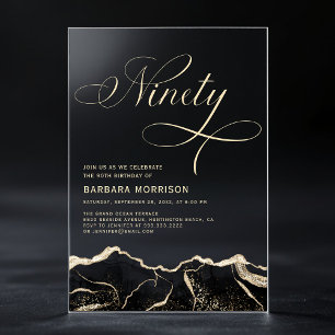 Invitations En Acrylique Black Gold Agate 90e Soixante-dix fête d'anniversa