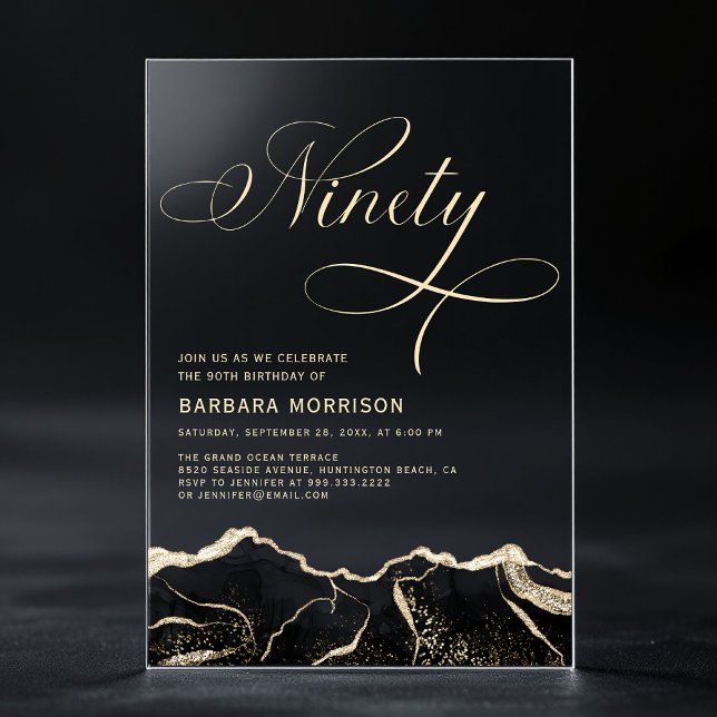 Invitations En Acrylique Black Gold Agate 90e Soixante-dix fête d'anniversa (Créateur téléchargé)