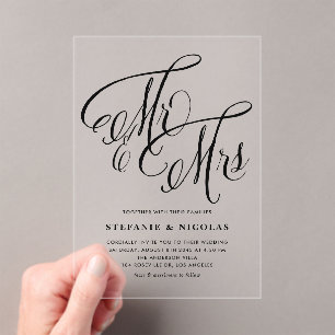 Invitations En Acrylique Black M. et Mme Rustic Mariage de calligraphie