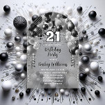 Invitations En Acrylique Black Silver Balloons 21ème anniversaire<br><div class="desc">Célébrez en style avec cette invitation vibrante et captivante à la fête du 21e anniversaire, avec un magnifique design en cascade en arc de ballon dans les tons noir et argent, et accentué avec le blanc. Le "21" audacieux du centre apporte une touche ludique mais chic, donnant le ton d'une...</div>