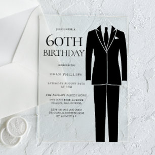 Invitations En Acrylique Black Suit & Cravate Mens 60e fête d'anniversaire