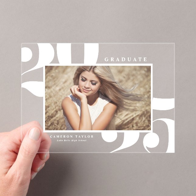 Invitations En Acrylique Blanc 2025 Téméraire Typographie Photo Graduation (In situ (ordinateur de poche))