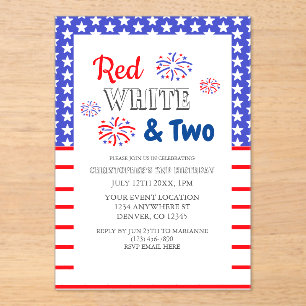 Invitations En Acrylique Blanc rouge et deux 2e anniversaire