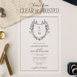 Invitations En Acrylique Blason de monogramme de fleur sauvage noire classi