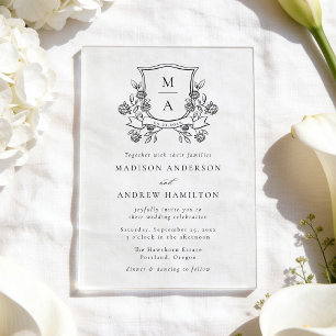 Invitations En Acrylique Blason Floral Élégant Monogramme de Mariage