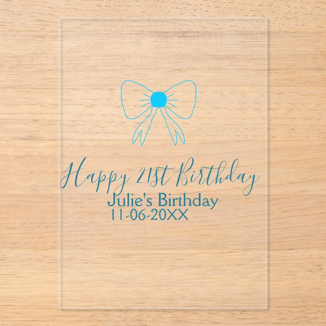 Invitations En Acrylique Bleu arc heureux 21e anniversaire nom date petite  (Recto)