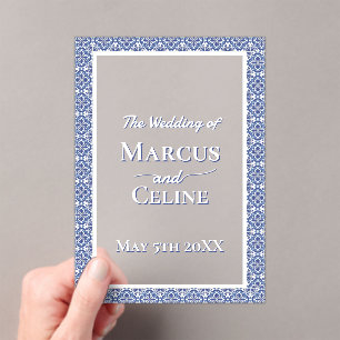 Invitations En Acrylique Bleu & Blanc Côtier Méditerranéen Mariage Invite