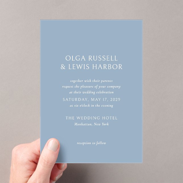 Invitations En Acrylique Bleu bleu clair simple Mariage moderne (In situ (ordinateur de poche))