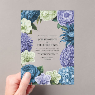 Invitations En Acrylique Bleu céleste, indigo givré et galet argenté