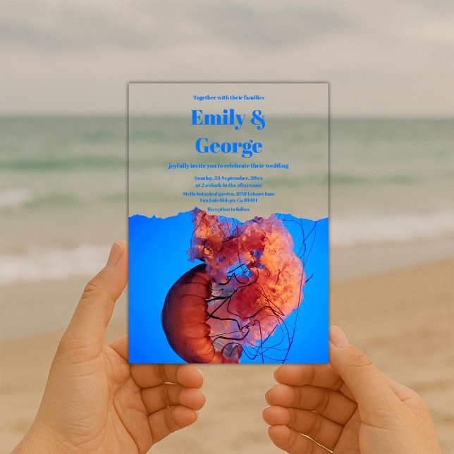 Invitations En Acrylique Bleu de la marine sous la mer Jellyfish Mariage cô (Créateur téléchargé)