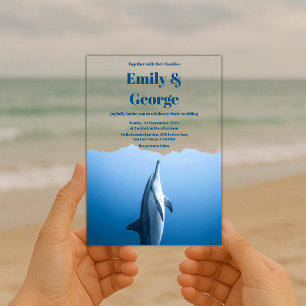 Invitations En Acrylique Bleu de la marine sous le Mariage côtier dauphin d