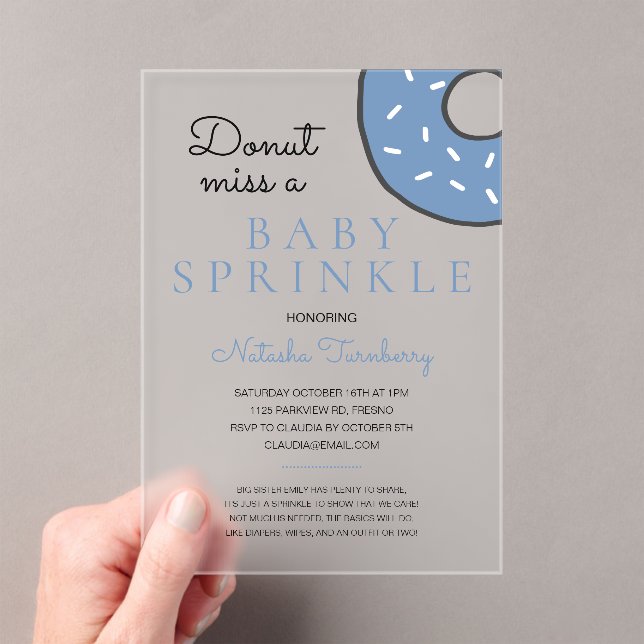 Invitations En Acrylique Bleu Donut Baby Sprinkle Baby shower garçon (In situ (ordinateur de poche))