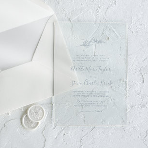 Invitations En Acrylique Bleu feuille minimal Forme Simple Mariage de verdu